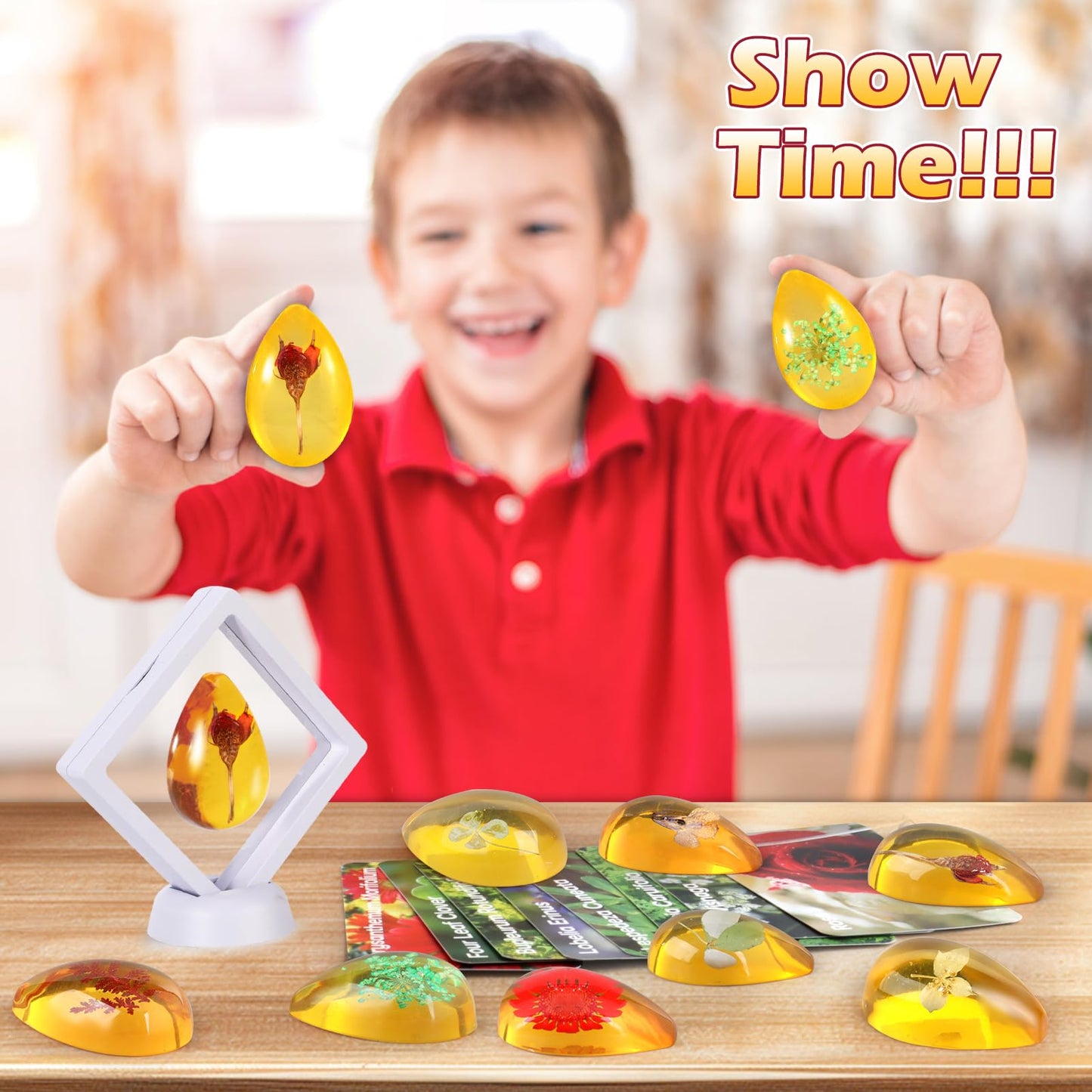 Woumserta Flower Amber Dig Kit - 8 Flowers Specimens Excavation Kit, Flower Toy For Kids Girls, Plant Gift Dig Kits, Flower Plan
