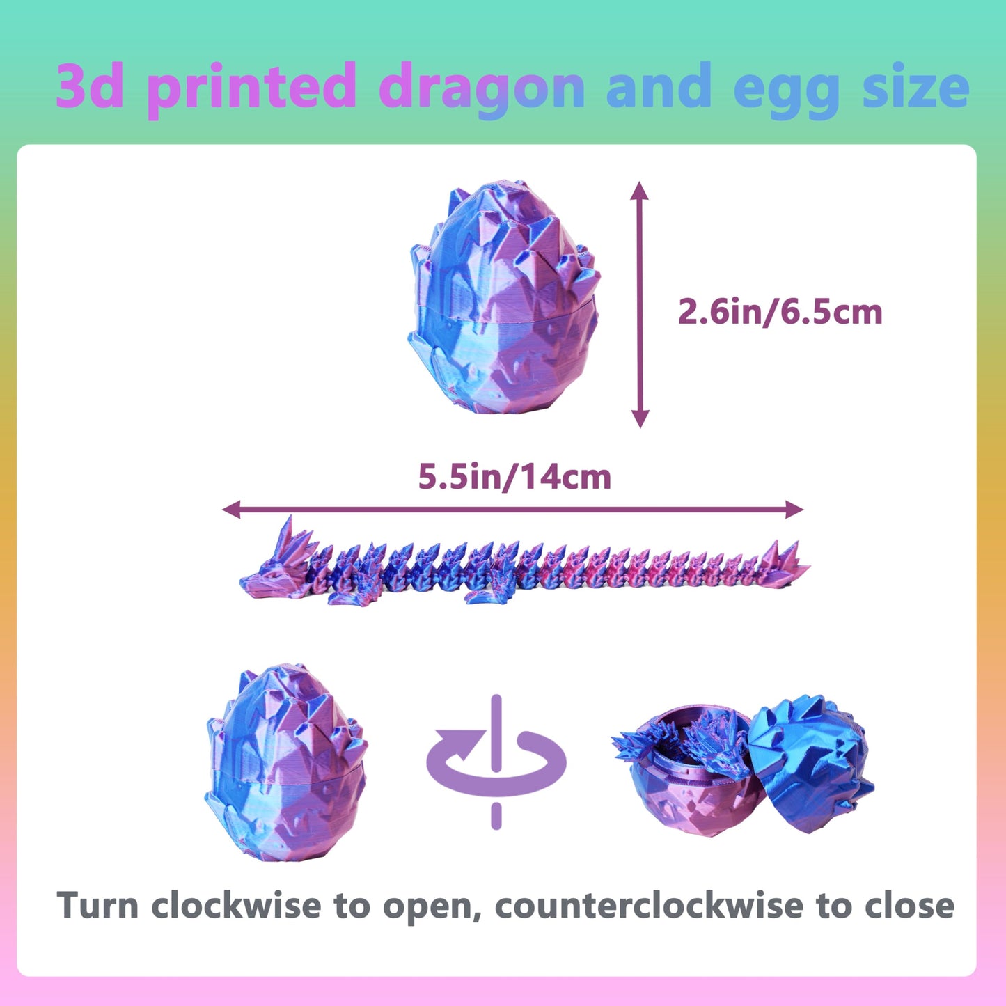 UXBSTM 6 Pack Officially Licensed 3D Printed Dragon with Egg Set - Crystal Egg Fidget Toys  Easter Gift & 3D Printed Animals Collection