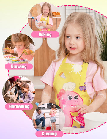 Wernnsai Cute Dinosaur Toddler Aprons - Kids Aprons For Girls Toddler Paint Art Smock Waterproof Cooking Baking Painting Gardening Artist Chef Apron For Kids Age 6-10 Years