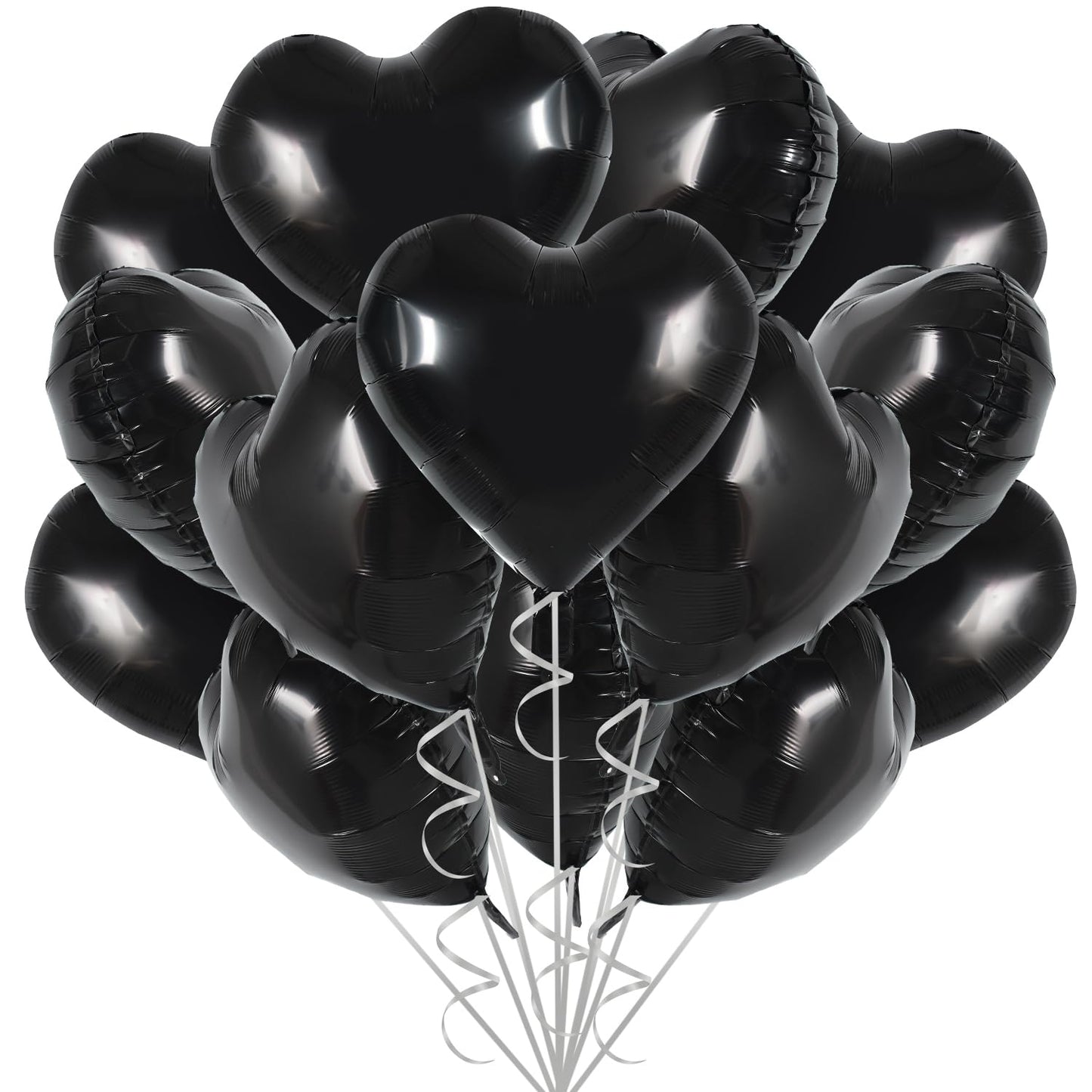 TONIFUL 30Pcs 18 Inch Black Heart Balloons Black Heart Shape Foil Mylar Balloons Decoration for Birthday Valentines Day Wedding
