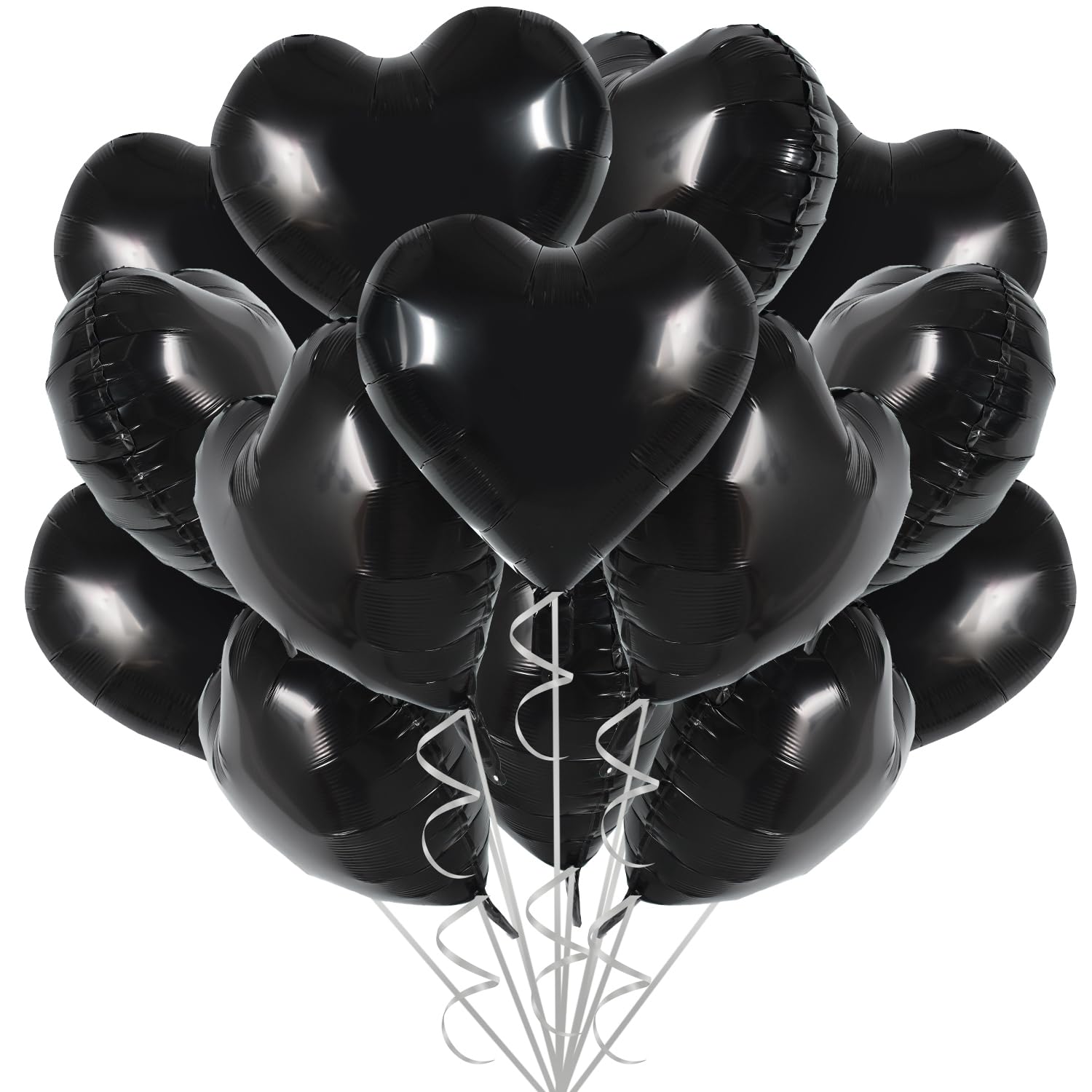 TONIFUL 30Pcs 18 Inch Black Heart Balloons Black Heart Shape Foil Mylar Balloons Decoration for Birthday Valentines Day Wedding