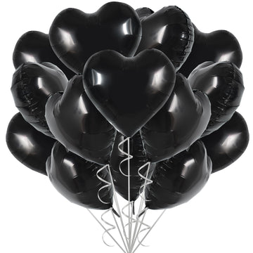 TONIFUL 30Pcs 18 Inch Black Heart Balloons Black Heart Shape Foil Mylar Balloons Decoration for Birthday Valentines Day Wedding