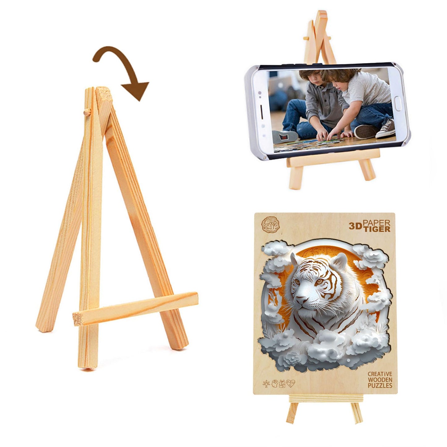 Wooden Puzzle for mature-themeds-3D Visual Effect Paper Tiger Wooden Puzzle Unique Shape Advanced Wooden Jigsaw Puzzle for mature-themed  Best Birthday Gifts Halloween Challenge Craft (M-11.4 * 11.4in-200pcs)