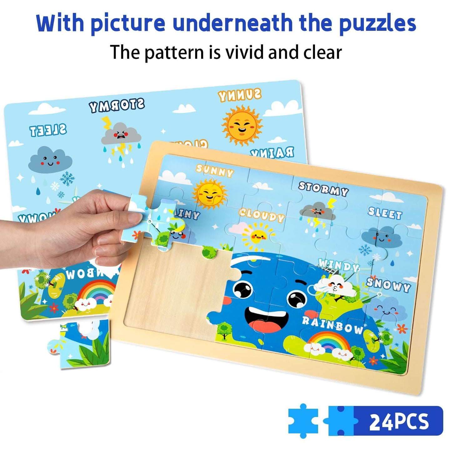 EggSun Christmas Wooden Puzzles for Toddlers 3-5 6 Packs 24Pcs Jigsaw Wooden Number Shape Puzzles for Ages 4-8 Preschool Educational Brain Toys Gifts for Boys and Girls 2 4 3 5 Year Old(Season)