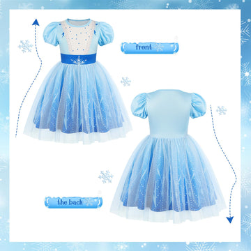 Benylion Princess Dress For Girls Princess Dresses Party Wear Puff Sleeve Tulle Dress For 5-6 Years,Paleblue