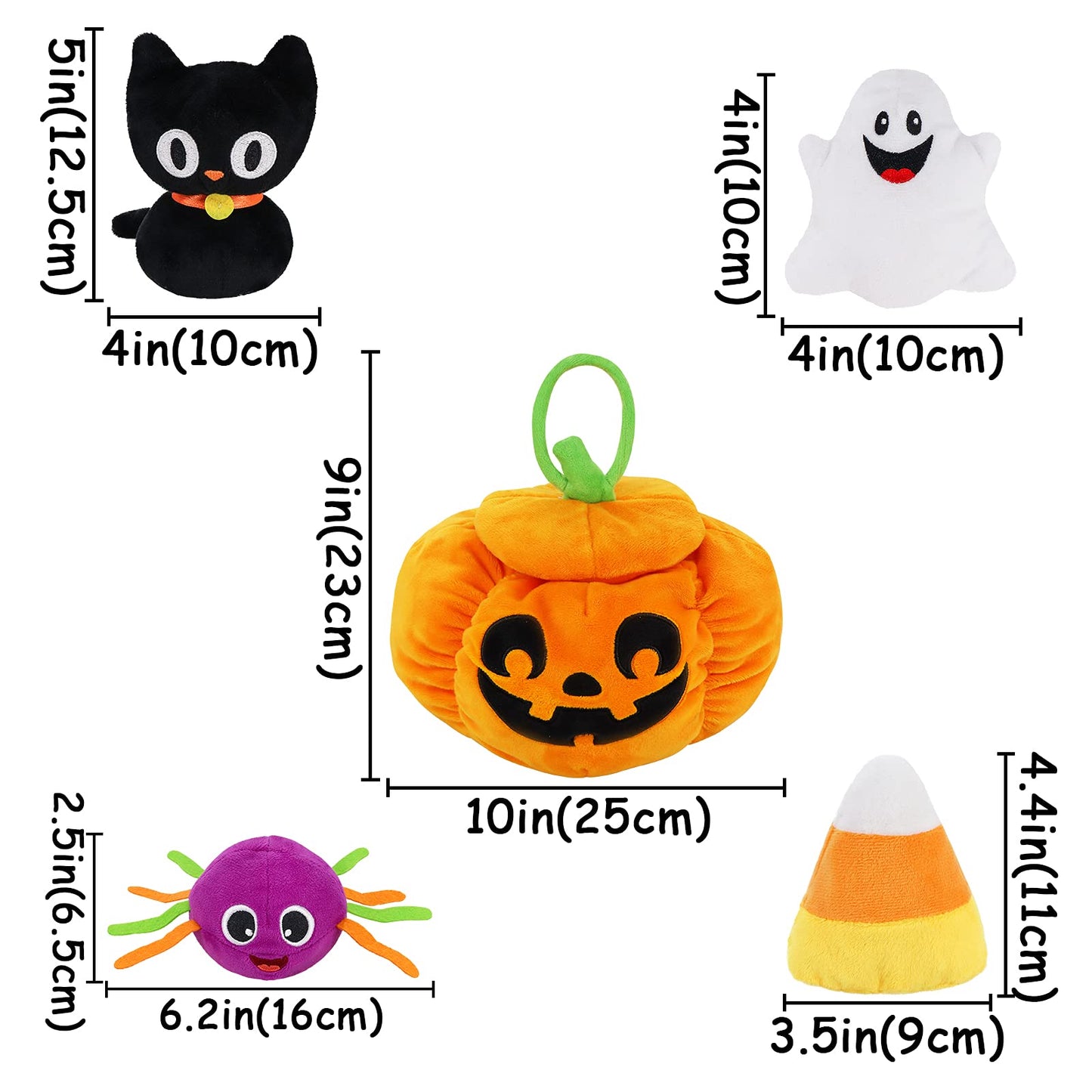Bunny Chorus My First Halloween Pumpkin Toys Playset, 5ct Halloween Stuffed Pumpkin Plush Cat Spider Ghost Candy Corn for Baby G