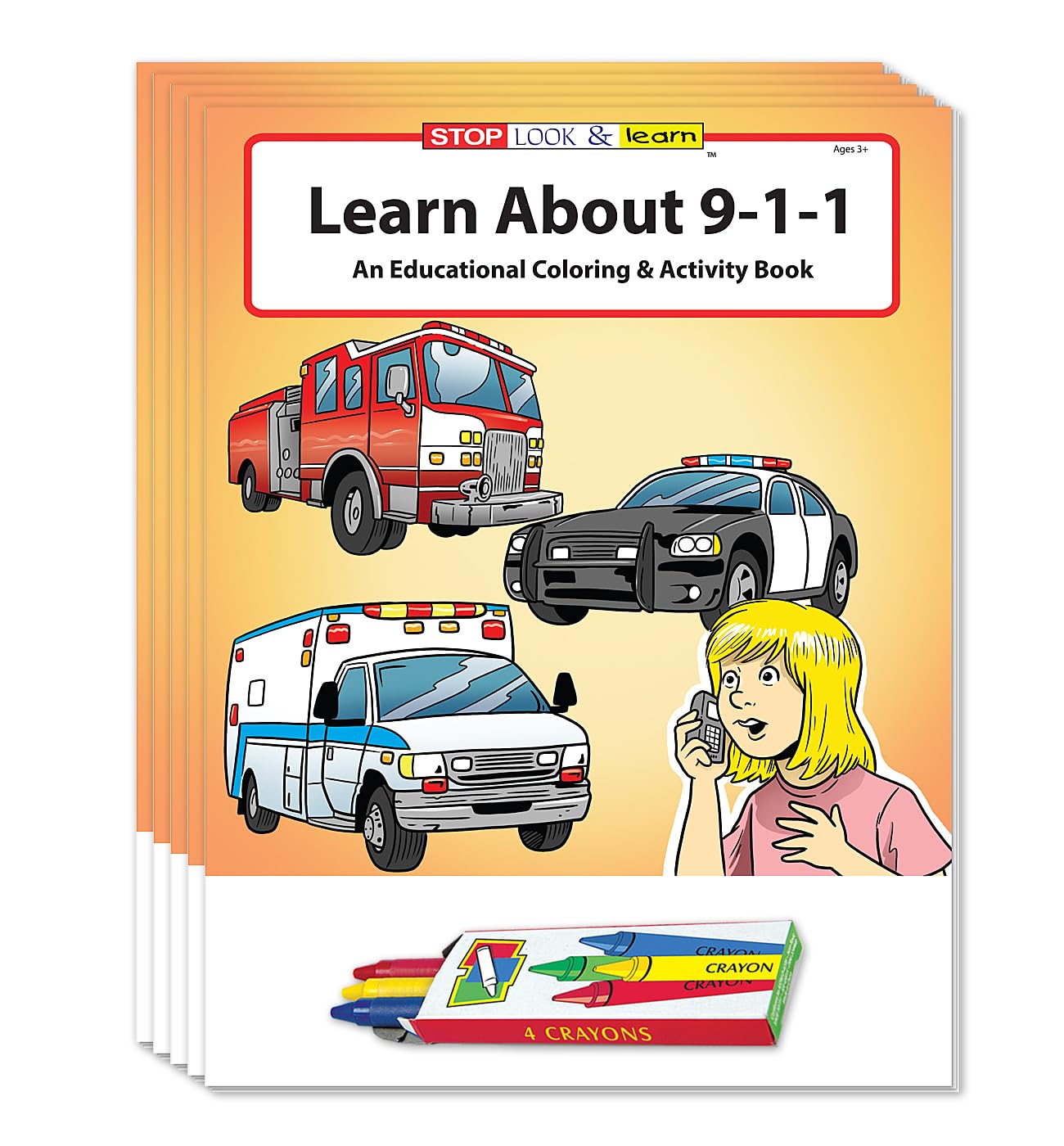 ZOCO - Learn About 911 - Coloring & Activity Books (25 Bulk Pack, with Crayons) - EMT, EMS Dispatcher, Police, Sheriff, Fire Dep