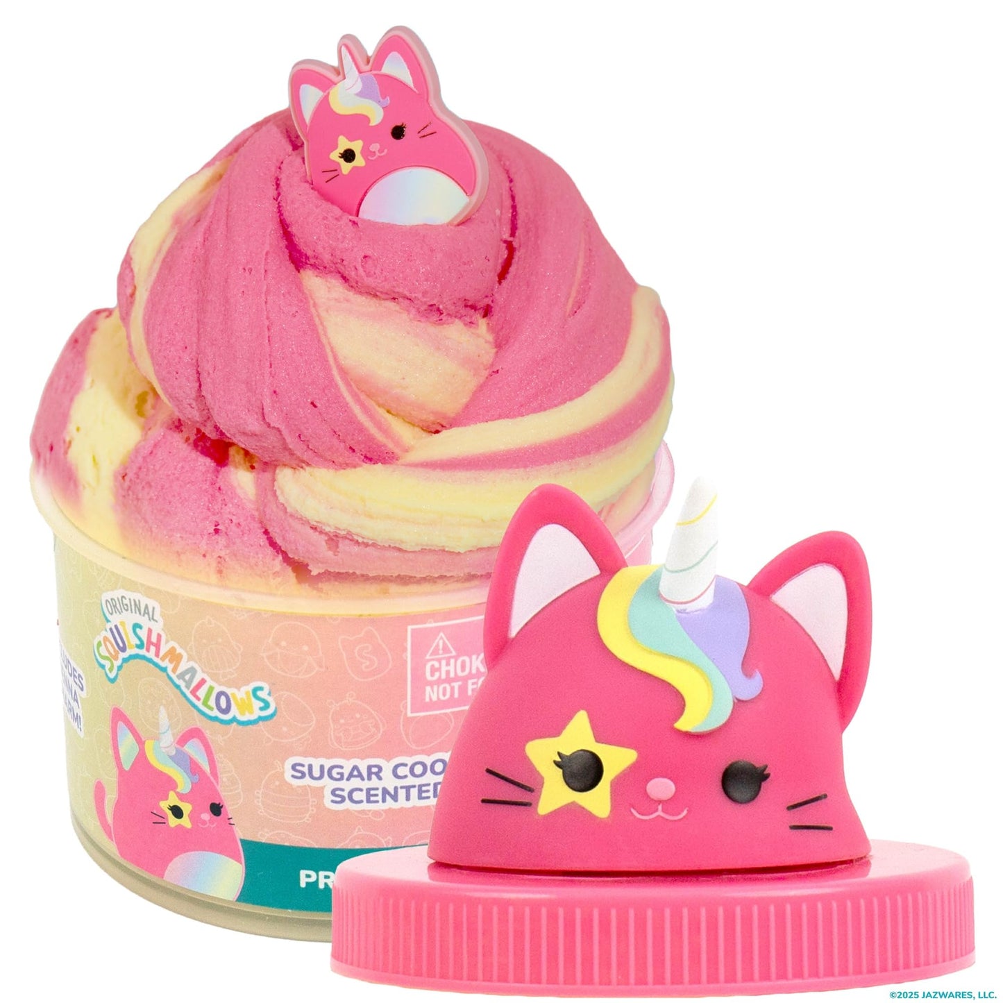 Original Squishmallows Sienna the Caticorn enhanced Cloud Slime  Sugar Cookie-Scented  8 oz.  Storage Container with Figurine Topper  Rubber Charm  Goodie Bags Stuffers  Kids Party Favors  Sensory Toys