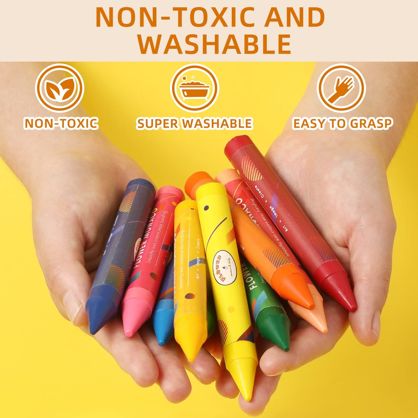 Lebze Toddler Crayons - Non-Toxic Jumbo Crayons, 24 Colors, Easy to Hold, Safe for Kids Ages 2-4, Model BT7.8.palm.