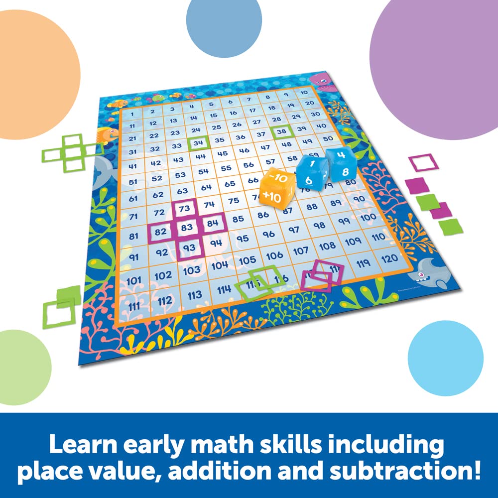 Learning Resources Make a Splash 120 Mat Floor Game, Addition/Subtraction - 136 Pieces, Ages 6+ Math Games for Kids, Educational