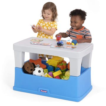 Simplay3 Play Around Toy Box Table – Multipurpose Kids Toy Box And Toddler Play Table For Toys, Art Supplies, Crafts – Durable, Plastic Large Toy Box, Made In Usa