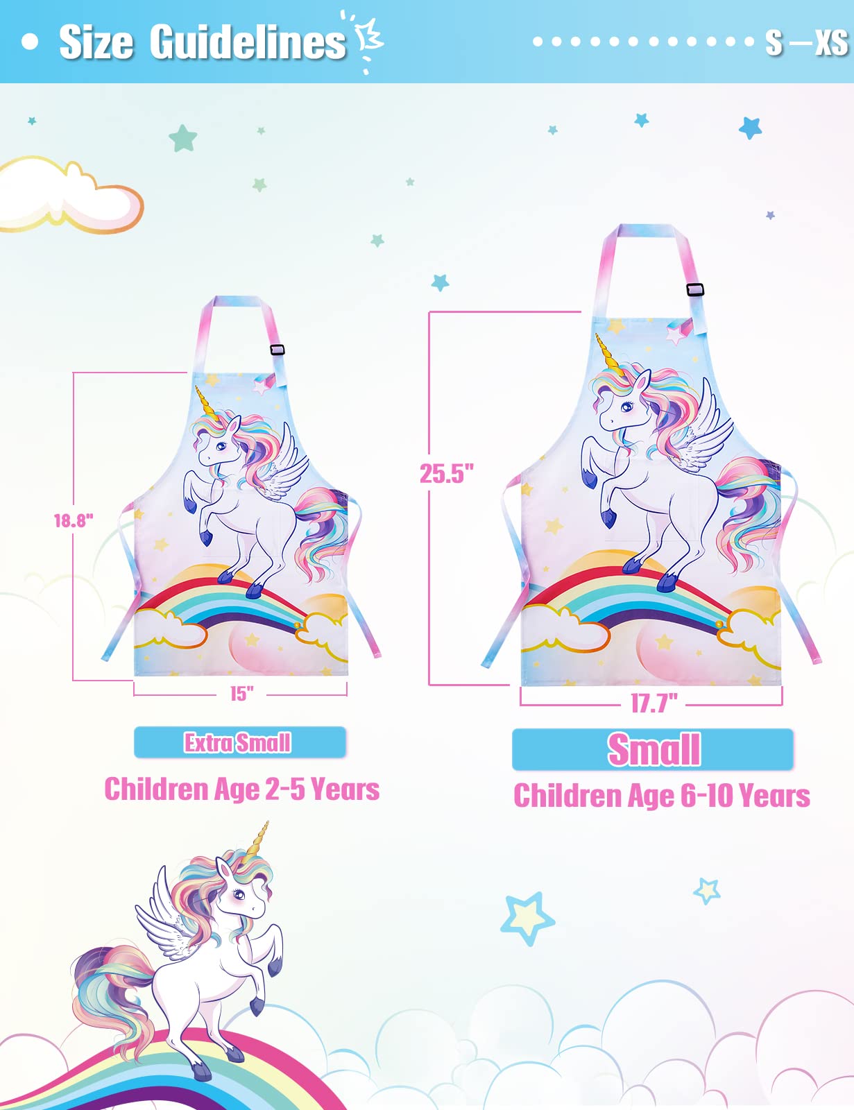 Wernnsai Unicorn Aprons For Girls - Rainbow Apron For Kids Paint Art Smock Waterproof Cooking Baking Painting Gardening Artist Chef Apron For Kids