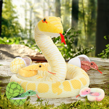 Maogolan Giant Snake Stuffed Animal, Realistic Large Mommy With 4 Babies & 2 Eggs Snakes Plush Toy, 118 ' ' Long Yellow Boa Cons