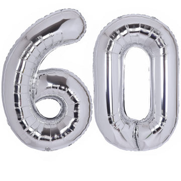 40 Inch Number 60 Balloon Silver Jumbo Giant Big Large Number 60 Foil Mylar Silver Balloons 60Th Birthday Party Anniversary Deco
