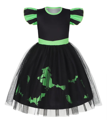 Marendyee Black Witch Costume Girls Halloween Toddler Kids Tulle Dresses Flutter Sleeve (6-7 Years)