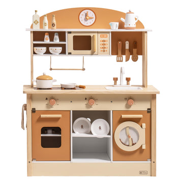 ROBUD Wooden Play Kitchen for Kids Toddlers, Kids Kitchen Playset with Realistic Accessories, Toy Kitchen Set with Plenty of Pla