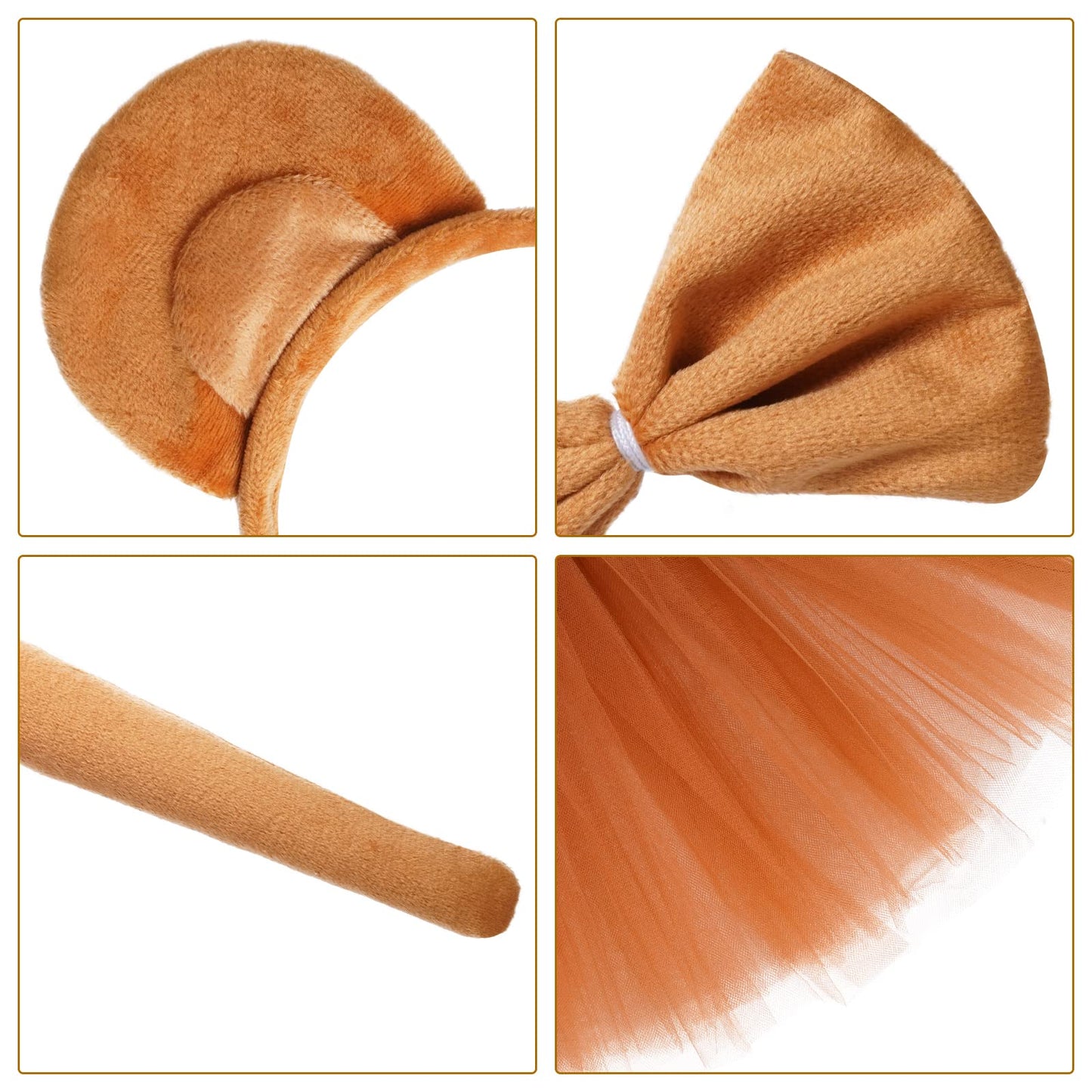 Jmkcoz Animal Monkey Costume Soft Monkey Ears Headband Bowtie Tail Tutu Fancy Costume For Halloween Cosplay Party