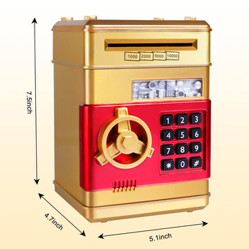 Gudoqi Piggy Bank, Electronic Money Bank, Safe Mini Atm Cash Coin Can, Auto Scroll Paper Money Saving Box, Great Birthday Gifts For Kids, Gold