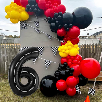 Bbpool Race Car Number 6 Balloon, 40 Inch, Black, Birthday Party Decoration
