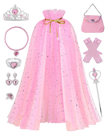 Sabbenia Princess Cape Girl'S Performance Role-Playing Girl'S Dress Up In Cloaks With Accessories(Pink)