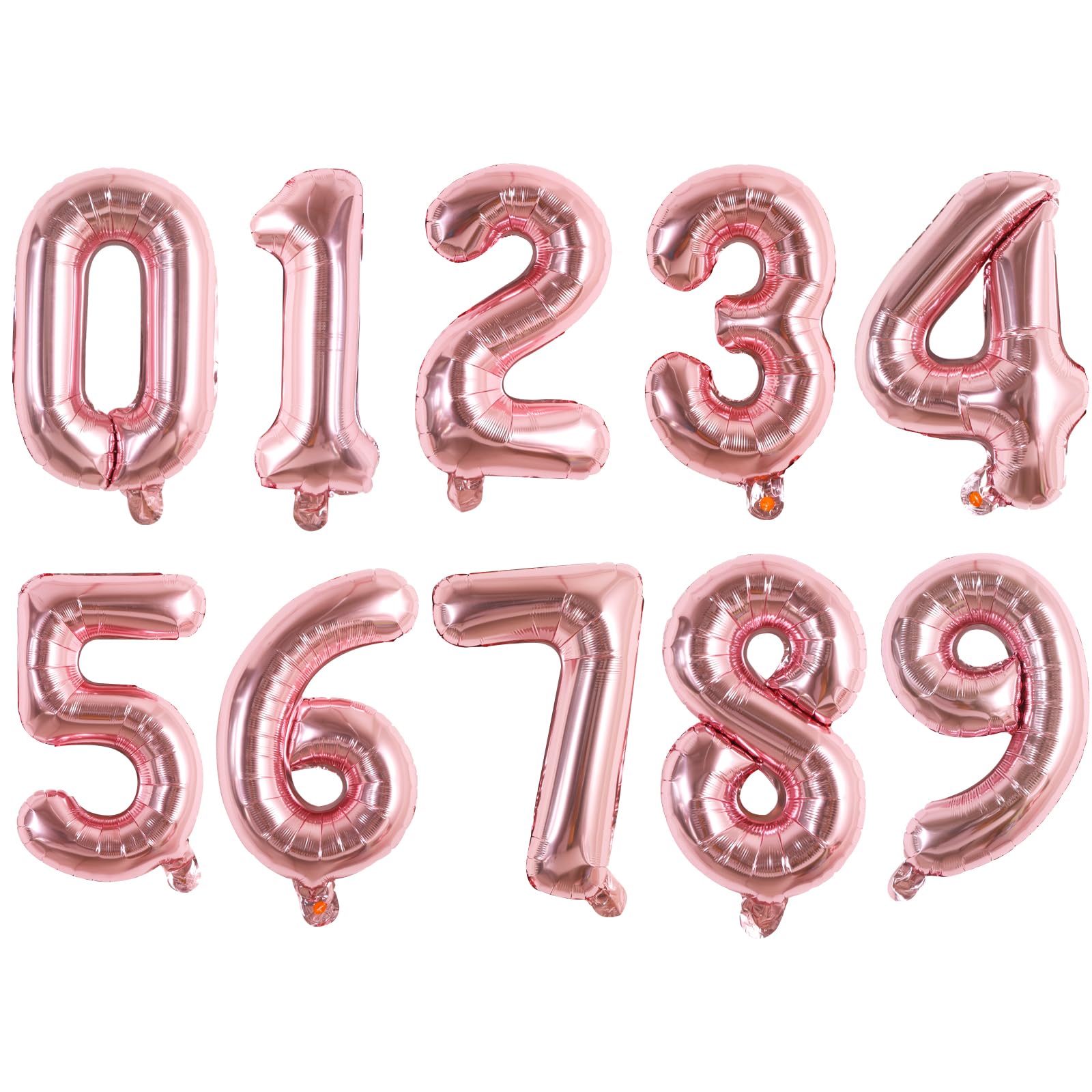 TONIFUL Number Balloons 16 Inch Rose Gold 0-9 Number Mylar Foil Balloons 10 Pcs Custom Digital Balloons for Birthday Party Engag