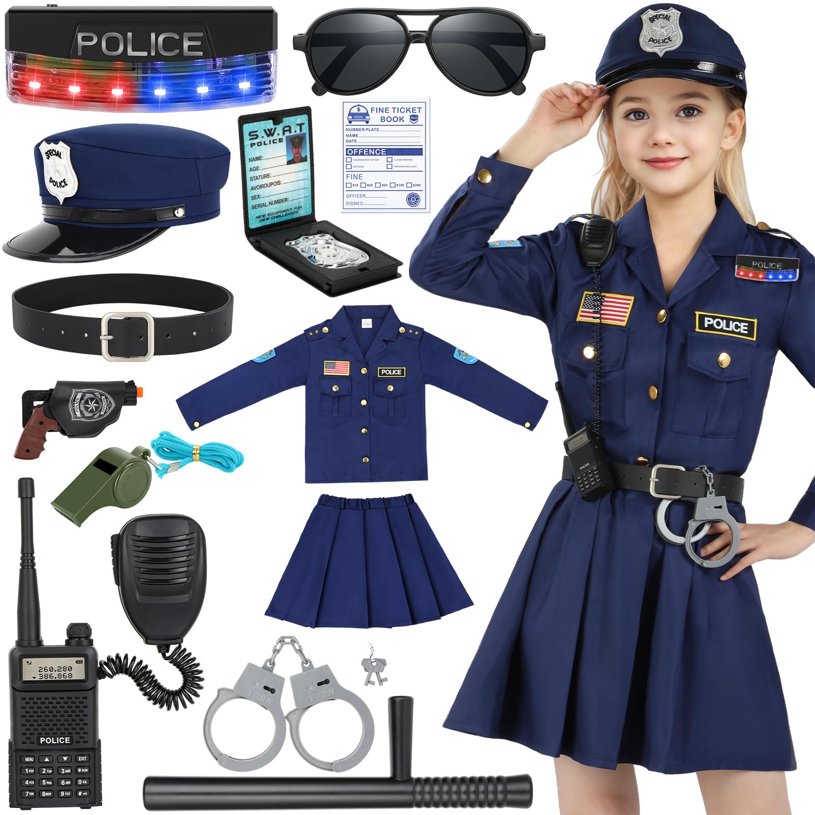 Luucio Police Officer Costume For Girls, Police Costume For Kids Girls With Police Gear Uniform, Halloween Costumes For Girls