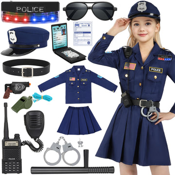 Luucio Police Officer Costume for Girls  Police Costume for Kids with Cop Uniform  Halloween Costumes for Kids Girls 3-12