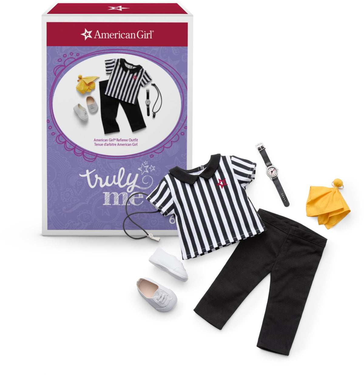 American Girl Truly Me 18inch Doll Referee Outfit with Corded Whistle, Wristwatch, and Penalty Flag, For Ages 6+