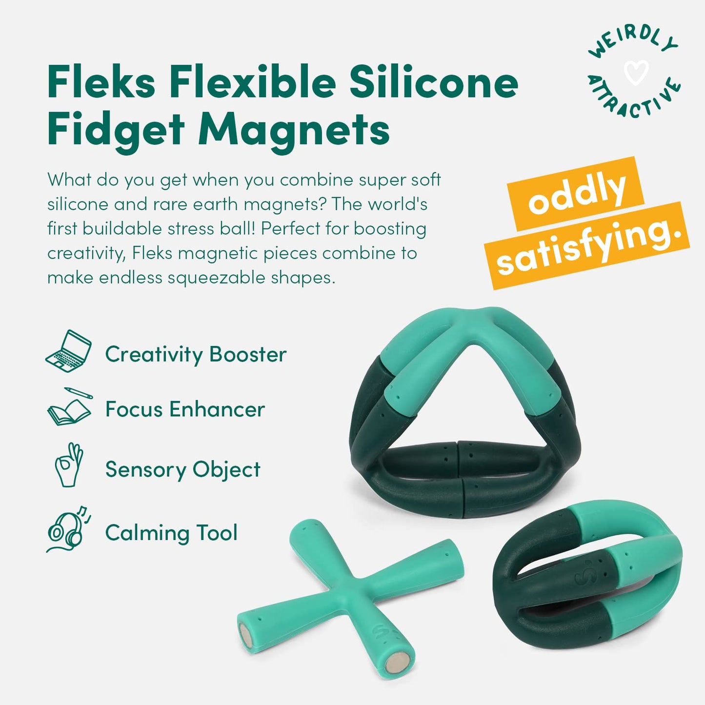 Speks Fleks Silicone - Fun Desk Toy For Adults & Teens 14+ | Sensory Gadget, Christmas Gift, Holiday Stocking Stuffer, Stress Relief Present, Office Desk Toy | 6-Piece Set, Evergreen