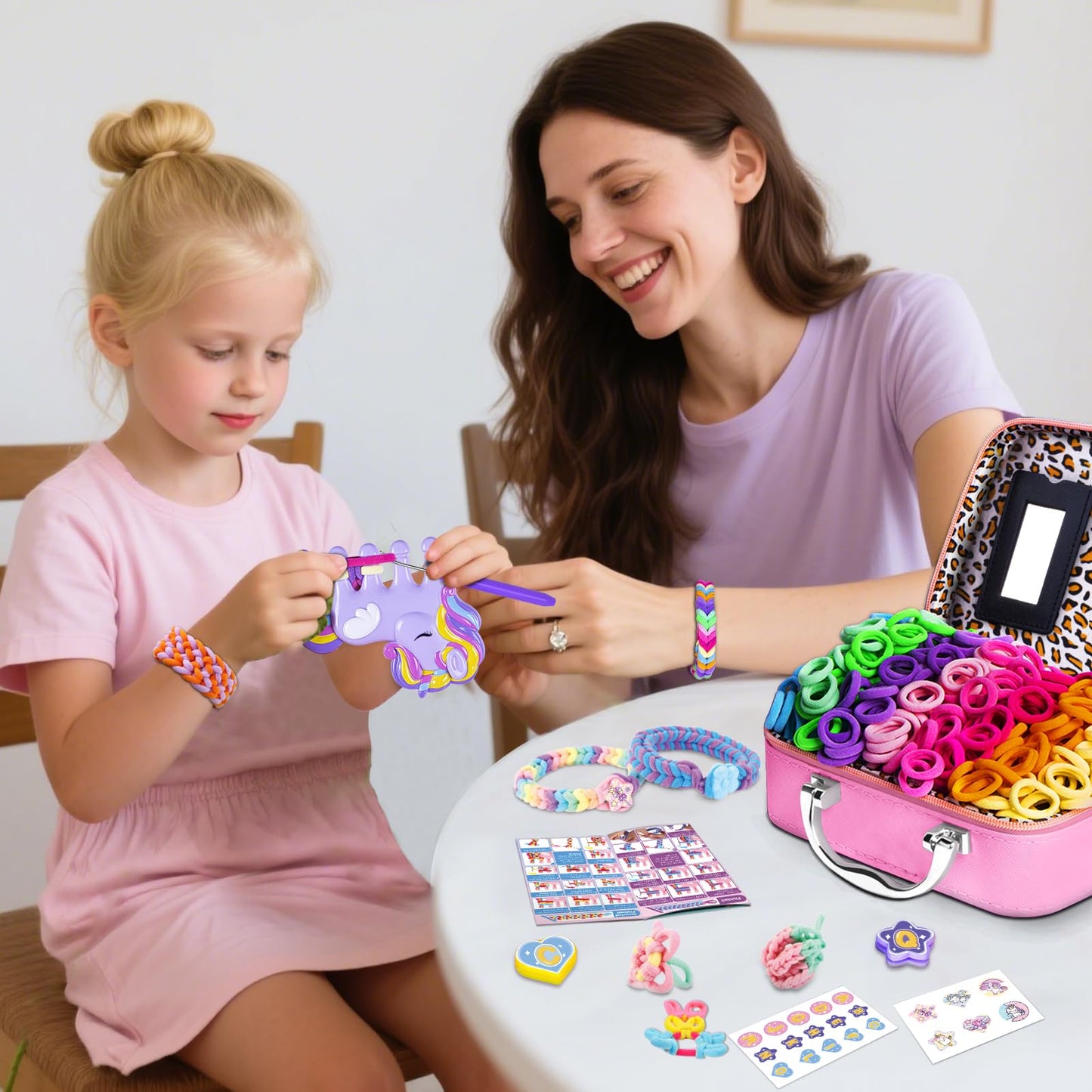 Bracelet Making Kit for Girls 6 7 8-12, Cloth Rubber Band Bracelet Kit with 1000+ Loom Bands, Unicorn Weaving Loom & Organizer C