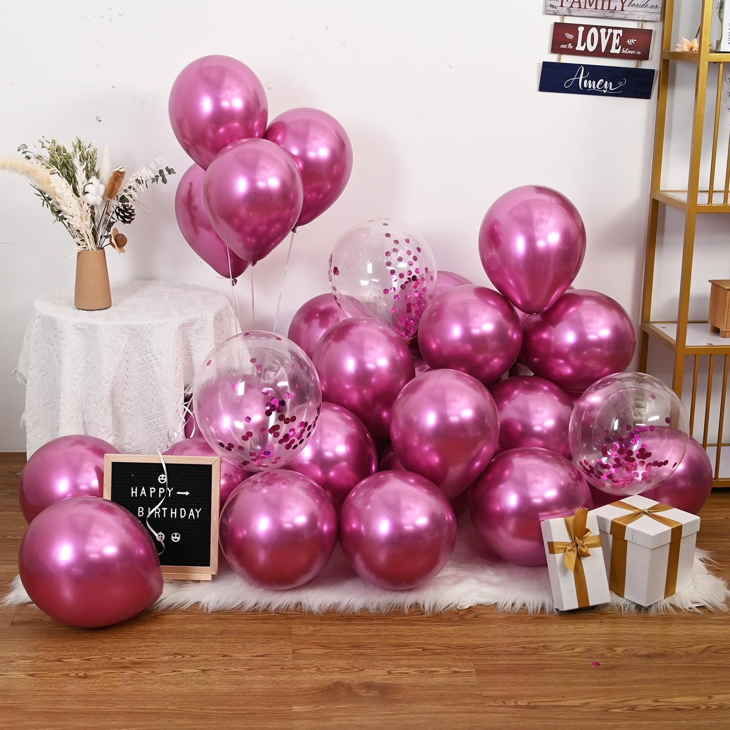 Jobkoo Hot Pink Metallic Balloons, 50Pcs 10Inch Chrome Pink Balloons Metallic Dark Pink Party Balloons Shiny Magenta Pink Chrome