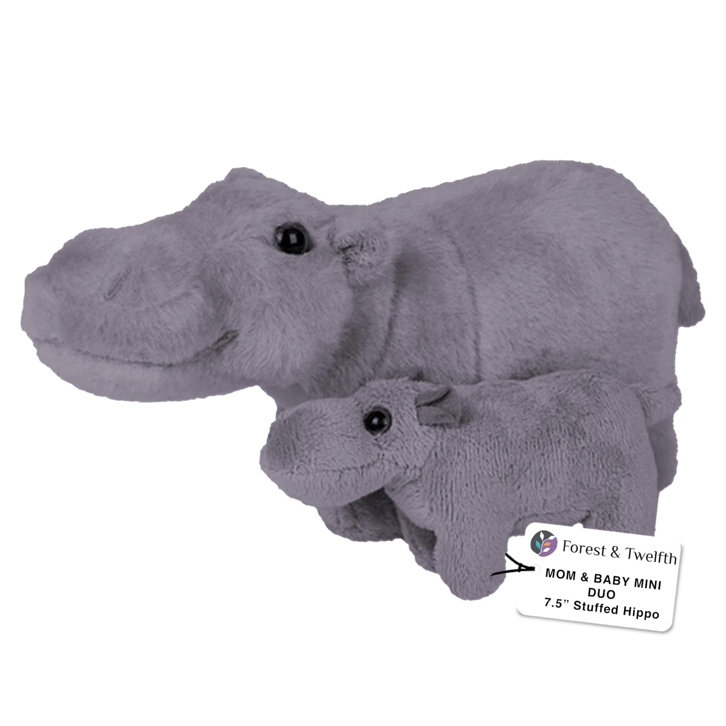 Forest & Twelfth Mom And Baby Mini Hippo, Stuffed Animals For Boys And Girls, Safari Hippopotamus Baby Shower Decoration, Nursery Décor, Zoo Animal For Toddlers, Soft Stuffed Hippo, Plush Toy, (Hippo)