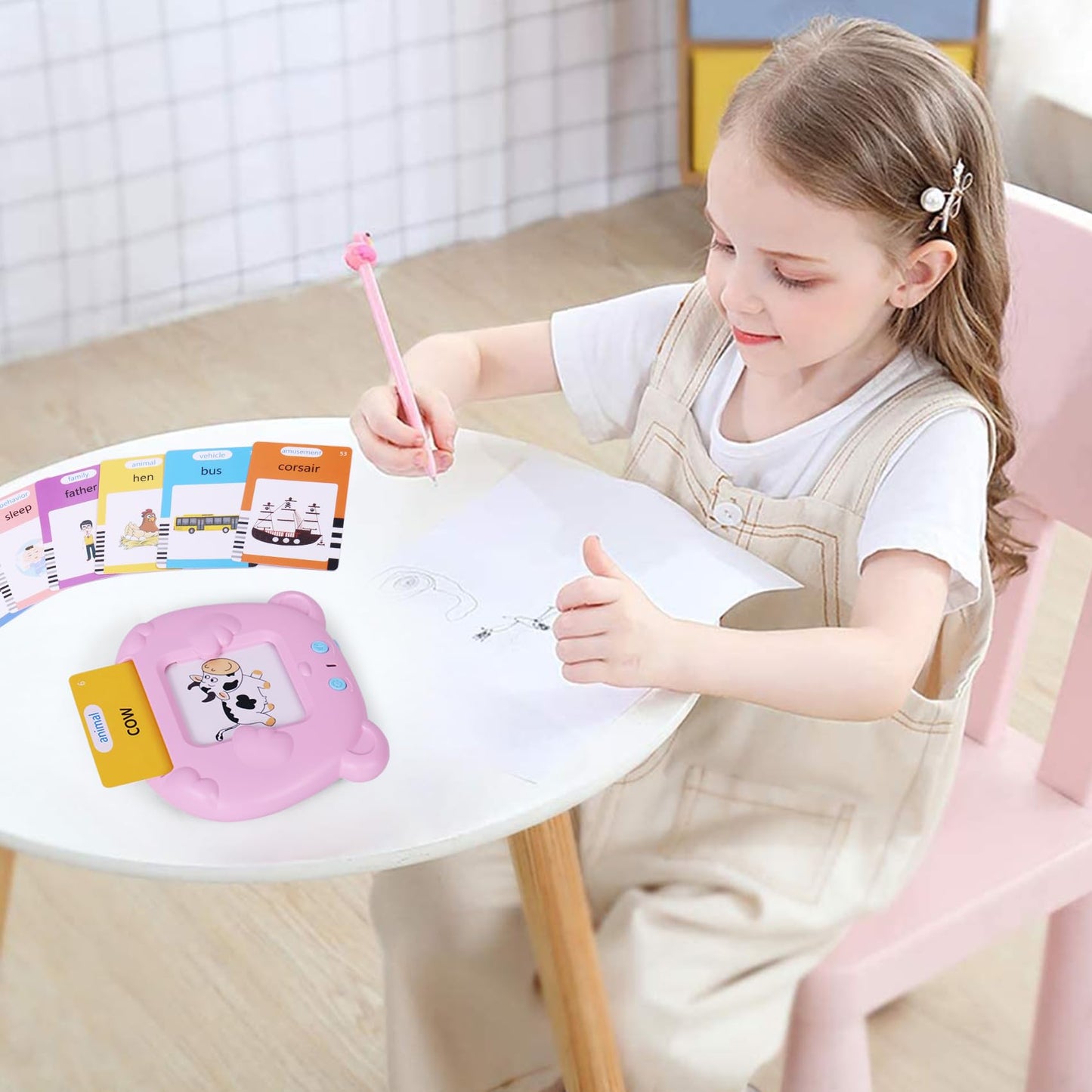 Talking Flash Cards Toddler Toys Pocket Speech For Toddlers 1-3, Talking Learning Flash Cards Educational Toys Sensory Toys Gift For Boys And Girls (510 Sight Words-Bear Pink)