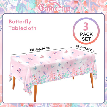 Butterfly Disposable Tablecloth, Plastic Table Cover for Kids Birthday Party, 3 PCS, 54   x 108