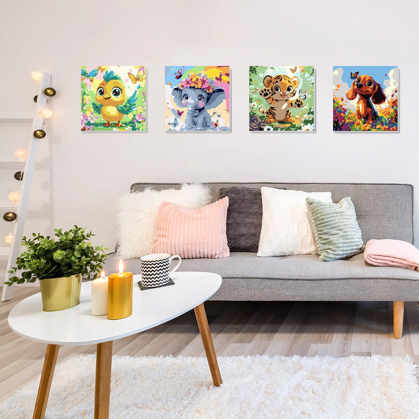 HEIBAGO Framed 4 Pack Paint by Number for Kids,Paint by Numbers for Beginners, Cute Animals Paint by Numbers kit for Kids, DIY A