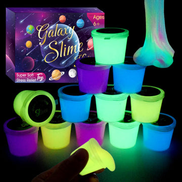 12 Pack Galaxy Slime Kit Glow In The Dark Galaxy Slime Set, Slime Party Favors For Girls Boys, Diy Putty Slime Stress Relief Toy For Goodie Bags Stuffers Christmas Easter Toys