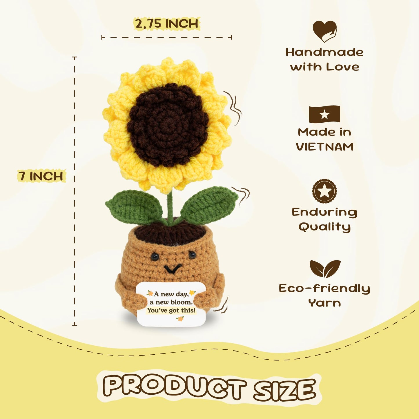 Thegifty Emotional Support Crochet Sunflower Doll - Handmade Encouragement Gift For Women, Friends, Students, Coworkers - Positi