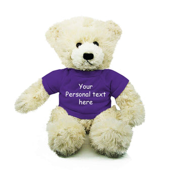 Plushland Cream Brandon Teddy Bear 12 Inch, Stuffed Animal Personalized Gift - Custom Text On Shirt - Great Present For Mothers Day, Valentine Day, Graduation Day, Birthday (Purple Shirt)