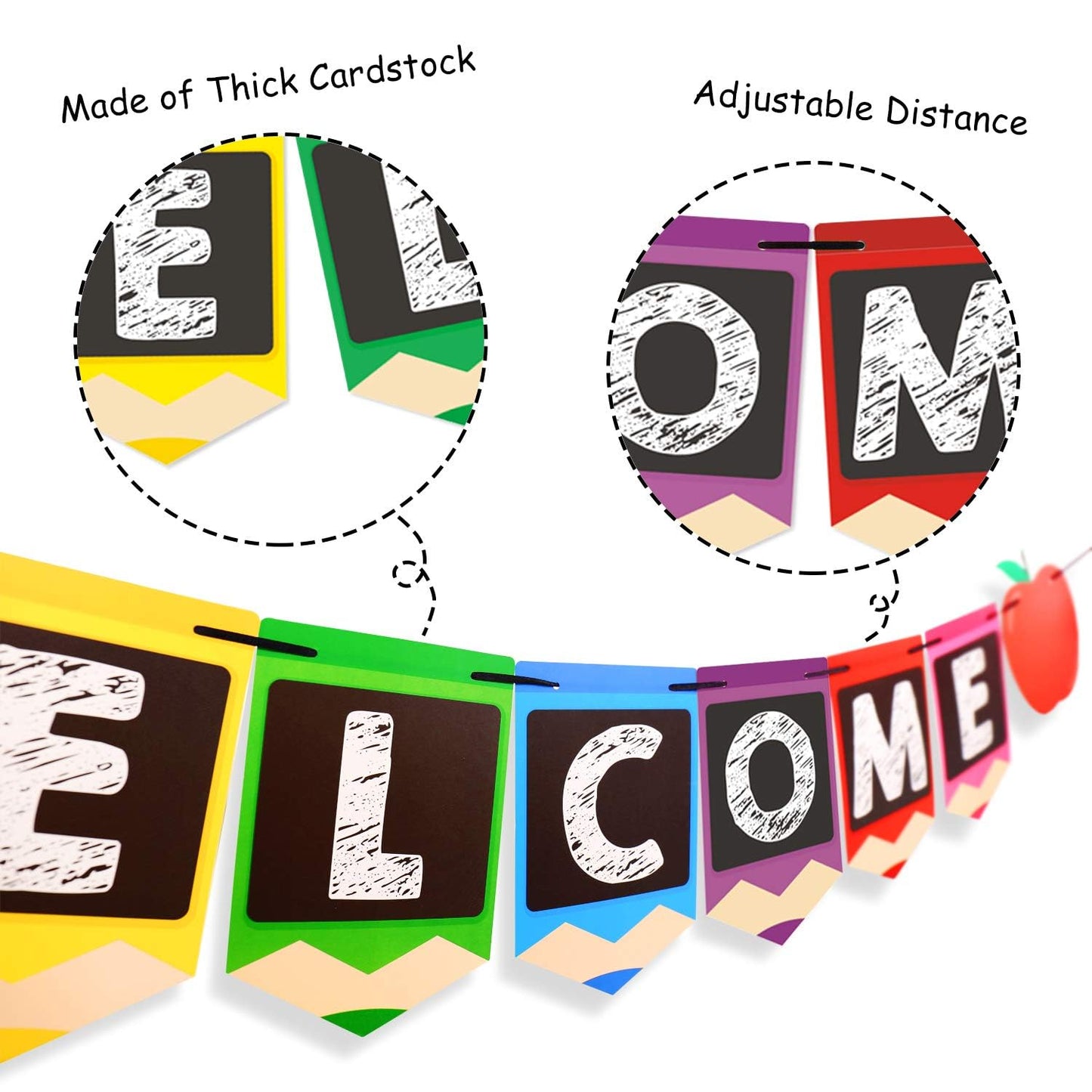 Bessmoso Welcome Banner Kids Back to School Party Decoration Apple Pencil Stationery Garland First Day of School Ideas New Grade