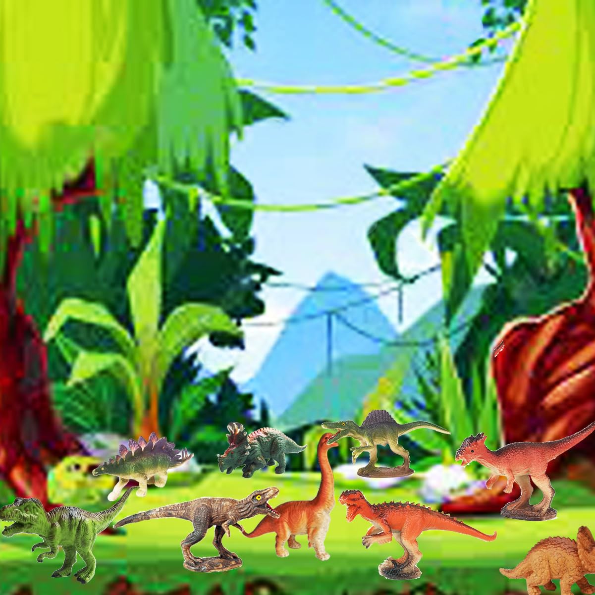 Ruson 12 Pcs Mini Dinosaur Animals Figures Toys, Realistic Dinosaur Playset Figurines Cake Topper Toy Set Christmas Birthday Easter Egg Gift Party Supplies For Kids Toddlers