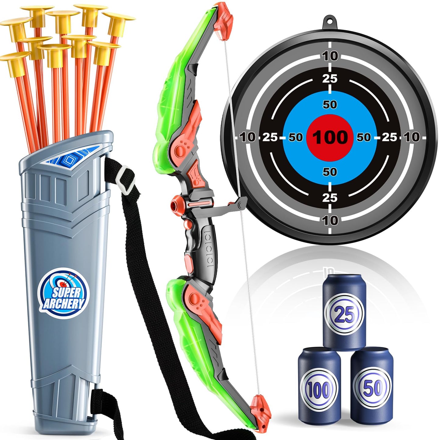 Temi Bow And Arrow For 3 4 5 6 7 8 9 10 Year Old Kids Boys, Led Light Up Archery Toy With 10 Suction Cup Arrows, 4 Target & Quiver, Indoor Outdoor Activity Toys, Birthday Gift Toys For Kids Boys Girls