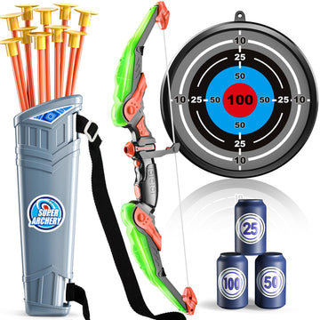 Temi Bow And Arrow For 3 4 5 6 7 8 9 10 Year Old Kids Boys, Led Light Up Archery Toy With 10 Suction Cup Arrows, 4 Target & Quiver, Indoor Outdoor Activity Toys, Birthday Gift Toys For Kids Boys Girls
