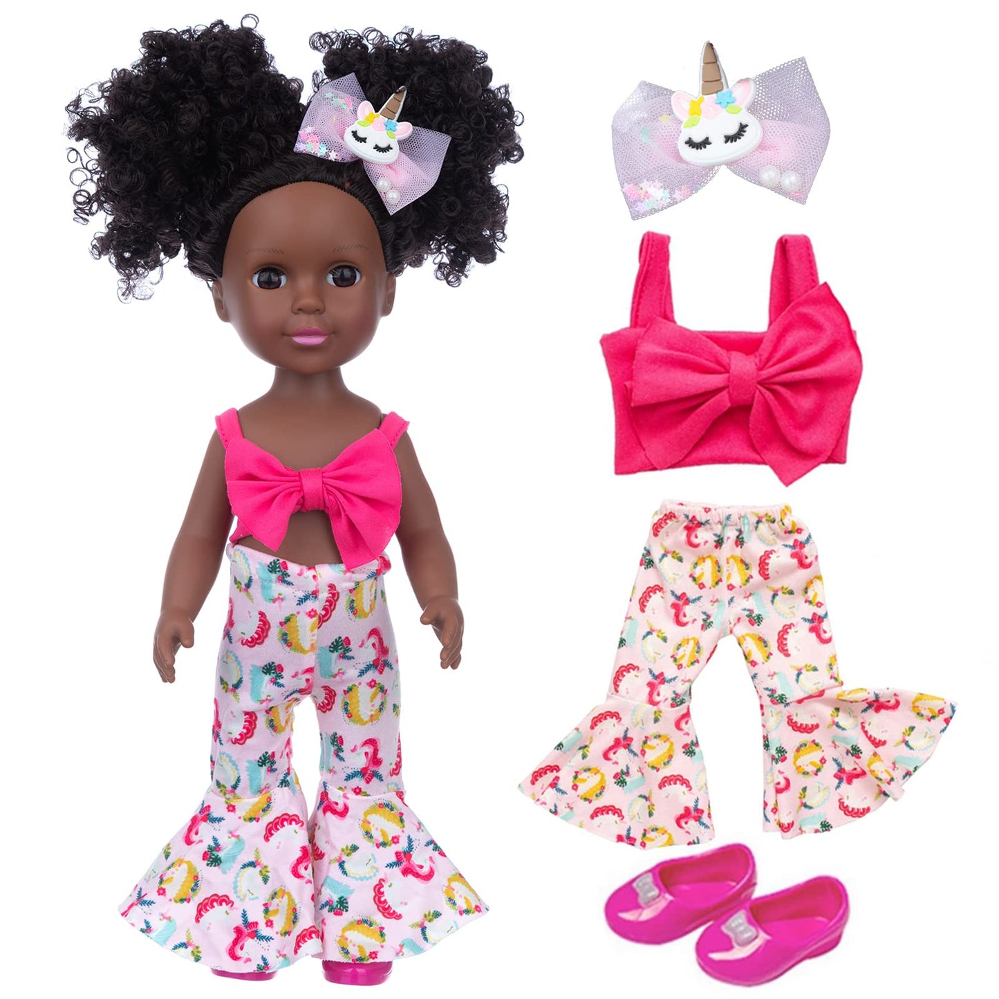 Zqdoll Black Doll And Black Baby Doll Clothes 14.5 Inch African American Silicone Girl Doll With 2 Sets Clothes And Travel Equip