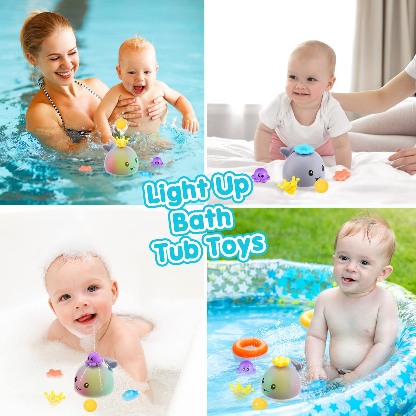 Gigilli Baby Whale Bath Toy - 4 Modes Light Up Fountain for Toddlers, Grey, Small, ABS Material, Perfect for 6-18 Months, Ideal Birthday Gift