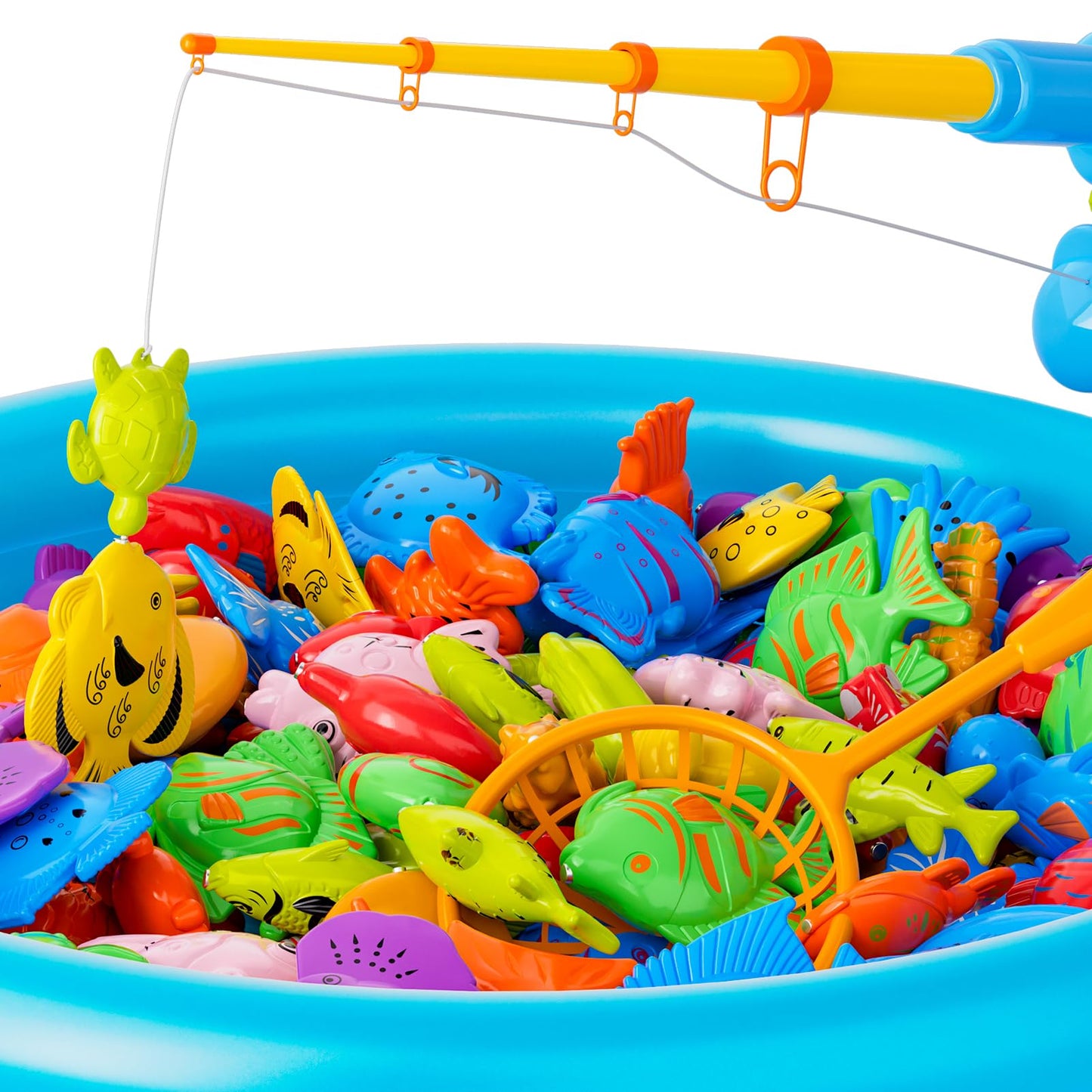 Magnetic Fishing Pool Toys Game For Kids Toddlers 3-5 4-8, Water Table Bathtub Toy With Inflatable Pool Pole Rod Net Plastic Flo