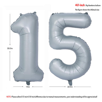 40 In Matte Gray Number Balloons Helium Foil Mylar Balloon Birthday Party Banquet Decoration 15