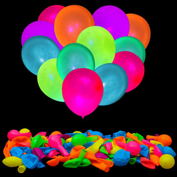 100 Pcs Uv Neon Balloons ,Neon Glow Party Balloons Uv Black Light Balloons Glow In The Dark For Birthday Decorations Wedding Glo