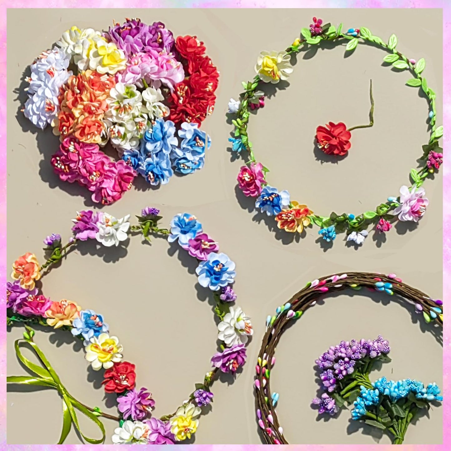 Wubomjio Make Your Own Flower Crown Crafting Kit(Mini Plum Blossom Theme)| 130+Piece Set For Endless Creativity | Gift For Creative Girls/Teen/Women