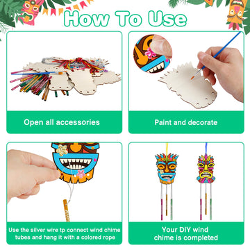 Fennoral 9 Pack Wind Chime Kit For Kids Make Your Own Tiki Wind Chime Wooden Arts And Crafts For Girls Boys Diy Coloring Hawaii