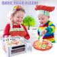 Wooden Pizza Toy for Kids, Toddlers Pizza Counter Playset, Pretend Play Food Set Kitchen Accessories with Bake Oven, Gifts for 3